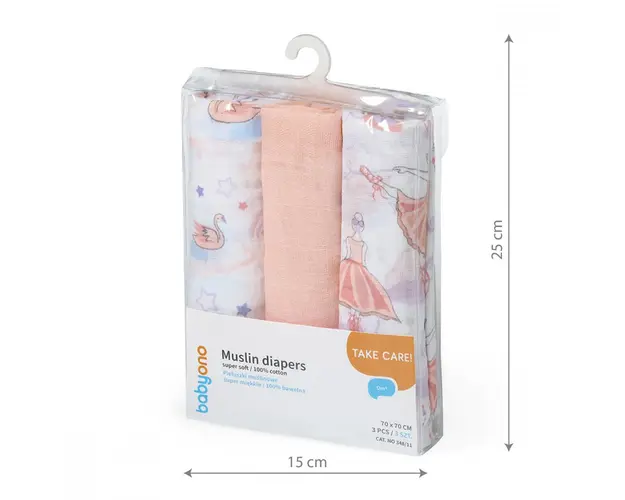Set 3 scutece Babyono din muselina soft pink