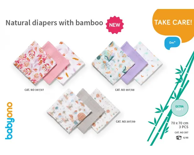 Set 3 scutece din bumbac si bambus Baby Ono Bamboo 07 roz