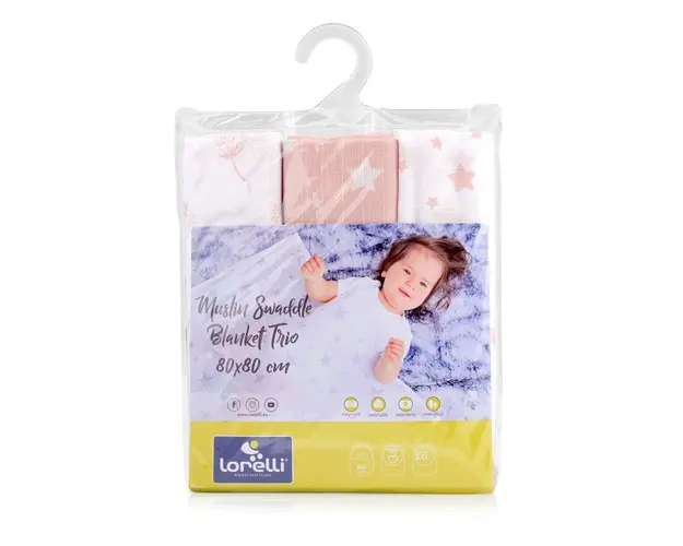 Set 3 scutece pled muselina 80x80 cm Rose Mix