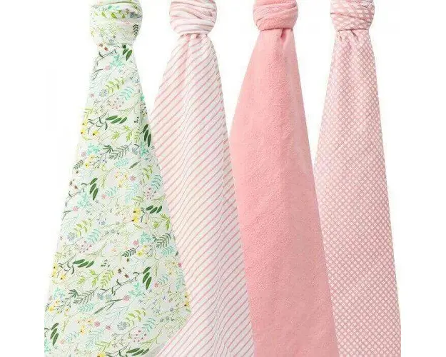 Set 4 paturici subtiri din bumbac pentru bebelusi VerdeRoz