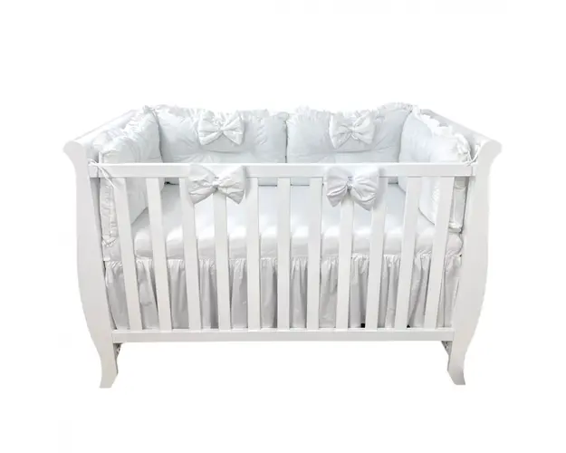 Set 4 perne aparatori super groase albe + cearsaf cu volanas si fundite 120x60 cm alb