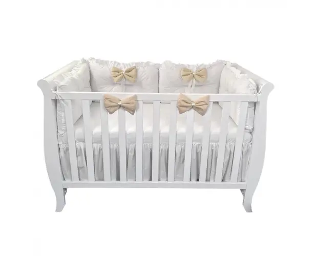 Set 4 perne aparatori super groase albe + cearsaf cu volanas si fundite 140x70 cm bej
