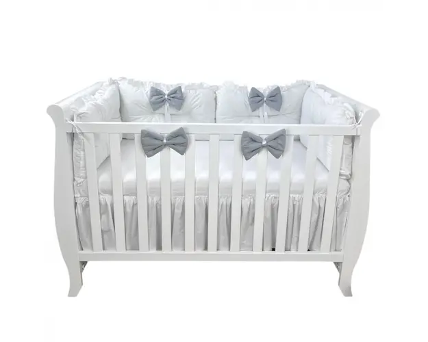 Set 4 perne aparatori super groase albe + cearsaf cu volanas si fundite 140x70 cm gri