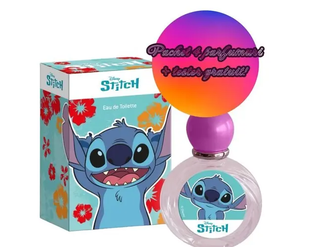 Set 4 x apa de toaleta pentru copii Stitch 50 ml + tester gratuit