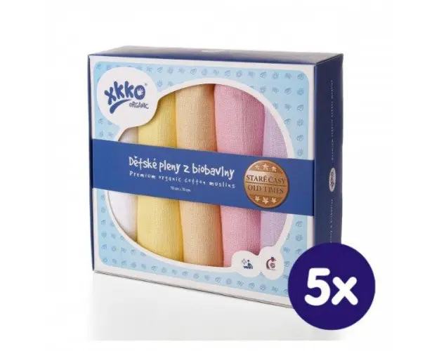 Set 5 museline din bumbac organic 70x70cm Old Times Girls Pastels XKKO