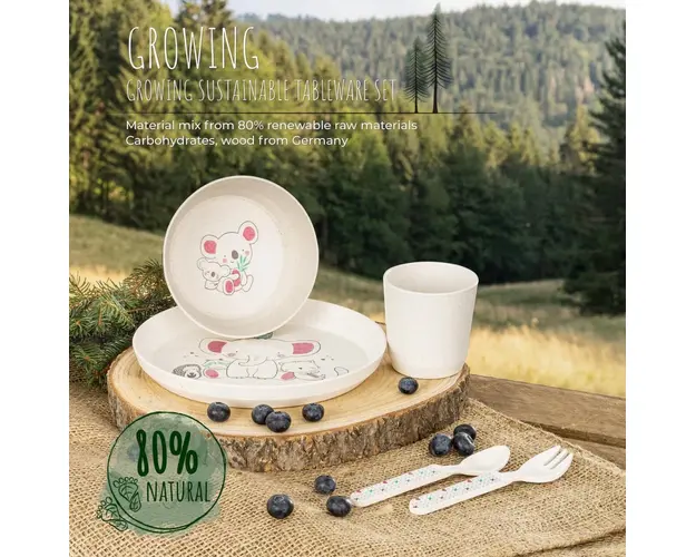 Set 5 piese Reer Growing vesela pentru mancarea copiilor din materiale naturale