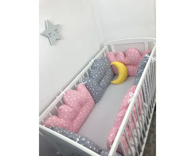Set 6 aparatori pentru patut pernute norisori cu luna roz