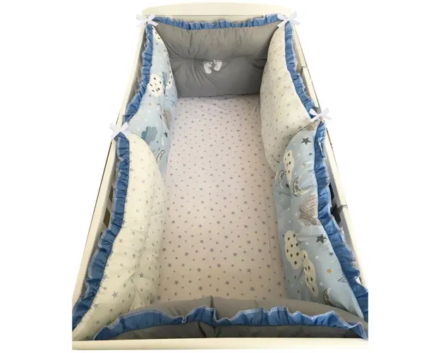 Set 6 aparatori protectii laterale patut 140x70 cm Albastru-norisori-stelute
