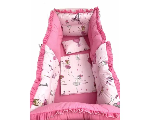 Set 6 aparatori protectii laterale patut 140x70 cm Balerine roz