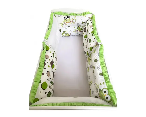 Set 6 aparatori protectii laterale patut 140x70 cm Bufnite verzi