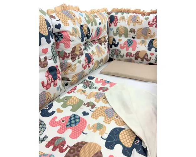 Set 6 aparatori protectii laterale patut 140x70 cm Elefantei maro