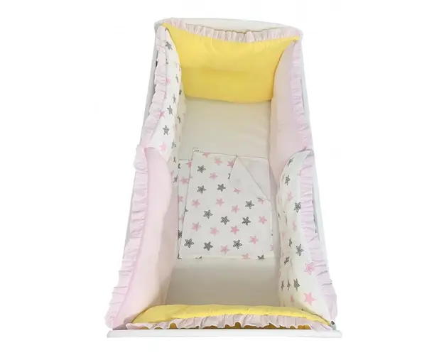 Set 6 aparatori protectii laterale patut 140x70 cm Galben-roz- stelute