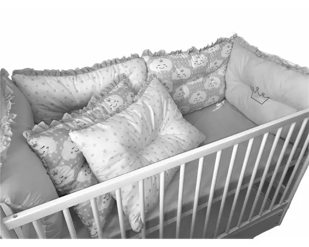 Set 6 aparatori protectii laterale patut 140x70 cm gri - norisori - stelute