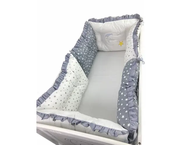 Set 6 aparatori protectii laterale patut 140x70 cm Mix stelute gri
