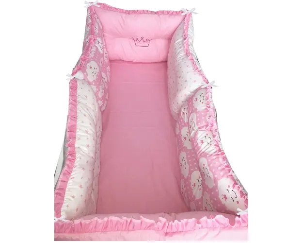 Set 6 aparatori protectii laterale patut 140x70 cm Roz-norisori-stelute
