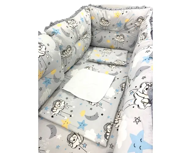 Set 6 aparatori protectii laterale patut 140x70 cm Ursuleti somnorosi gri