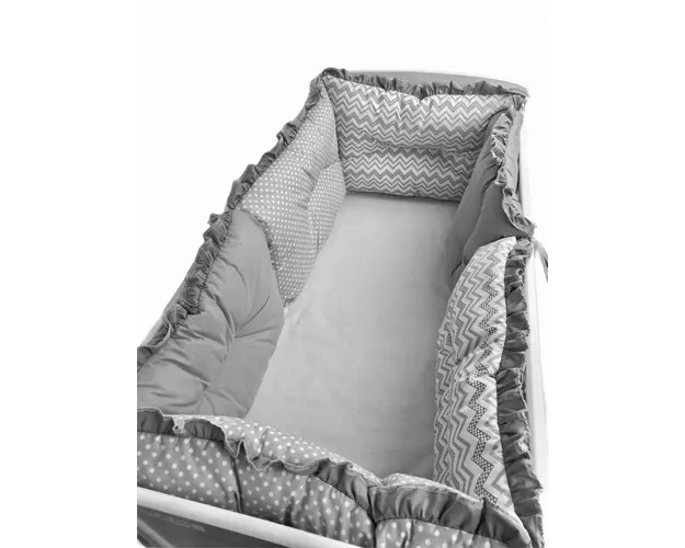 Set 6 aparatori protectii laterale patut 140x70 cm Zig zag buline gri