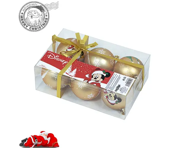 Set 6 globuri brad Craciun Mickey Mouse aurii
