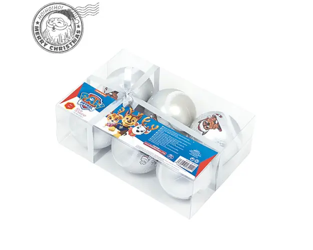 Set 6 globuri brad Craciun Paw Patrol argintii