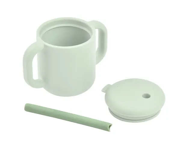 Set accesorii pentru cana de antrenament cu pai Beaba din silicon Sage Green