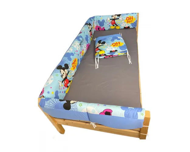 Set aparatori laterale Maxi pentru pat Montessori 120x200 cm Mickey Mouse pe albastru