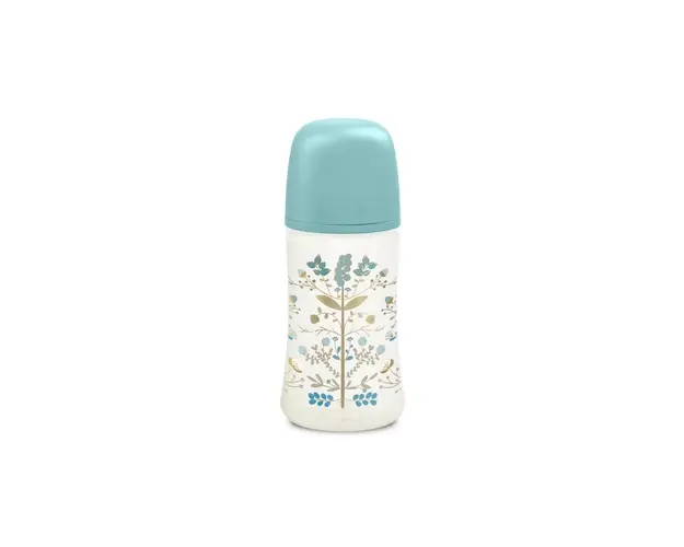 Set biberon 270 ml cu suzeta 0-6m si lantisor albastru-gold premium