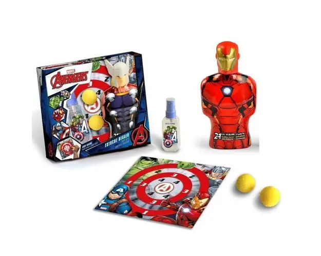 Set cadou Avengers Infinity War Iron Man cu apa de toaleta 90ml figurina 2 in1 spumant de baie si sampon 350ml jucarie tintar si 2 bile