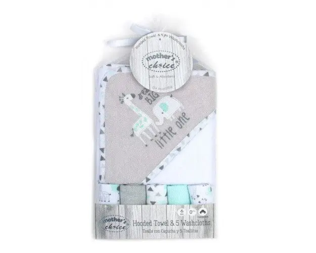 Set cadou bebelusi prosop cu gluga si 5 mini prosopele little one