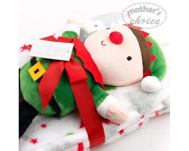 Set cadou Craciun cu paturica din fleece si jucarie de plus Elf