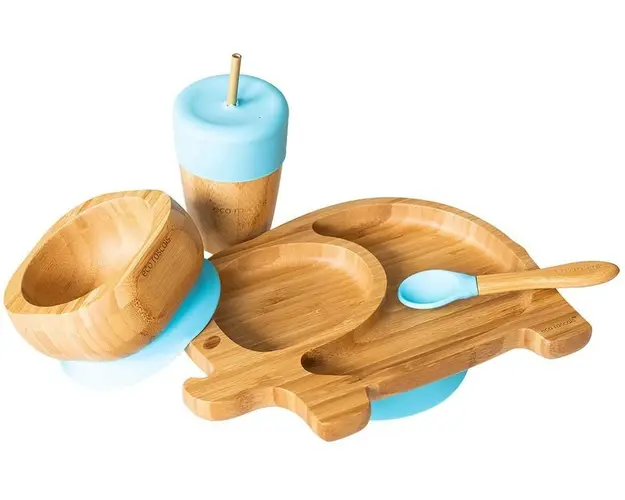 Set cadou din bambus Elefantel albastru Ecorascals