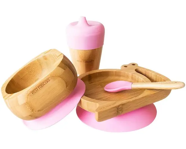 Set cadou din bambus Melc roz Ecorascals