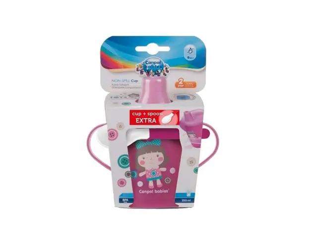 Set cana 250 ml Canpol Babies cu lingurita cadou roz