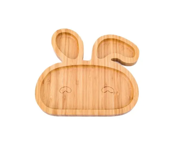 Set castron si farfurie iepuras din bambus cu lingurita Oaki pentru copii galben