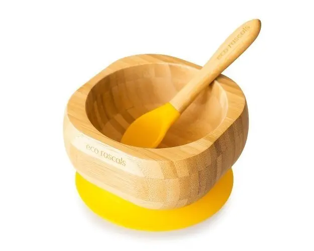 Set castron si lingura din bambus galben eco rascals