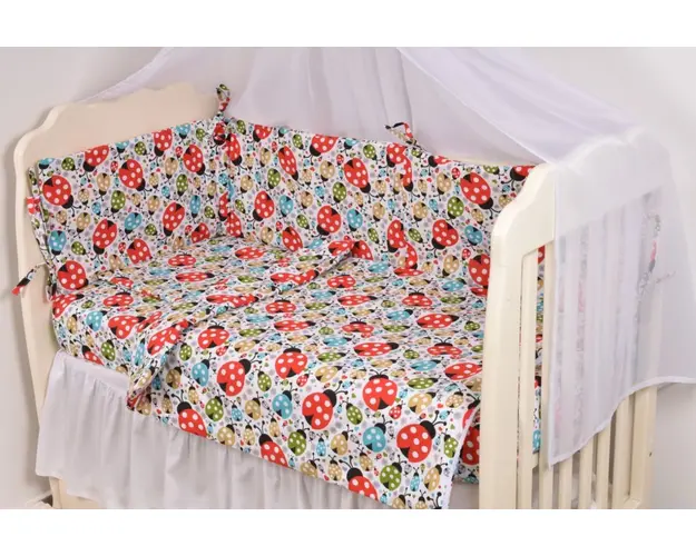 Set complet lenjerie si aparatori patut 120x60 cm model buburuze