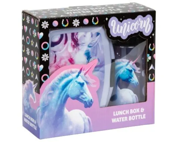 Set cutie de pranz si sticla de apa model Unicorn