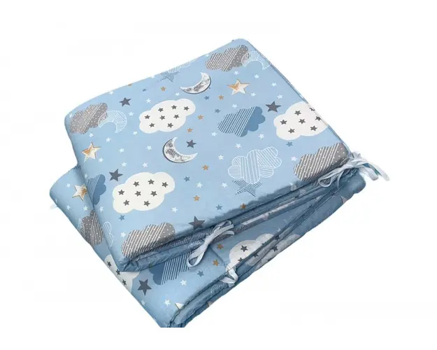 Set de aparatori pufoase h35 pat 120x60 cm DeLuxe Nori cu luna albastru