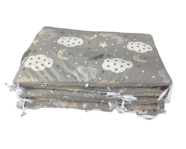 Set de aparatori pufoase h35 pat 120x60 cm DeLuxe Nori cu luna gri