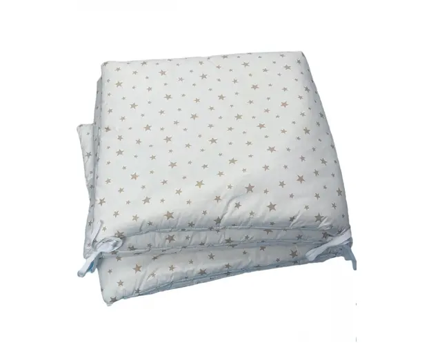 Set de aparatori pufoase h35 pat 120x60 cm DeLuxe Stelute bej pe alb