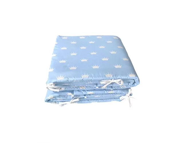 Set de aparatori pufoase h35 pat 140x70 cm DeLuxe Coronite albe pe albastru