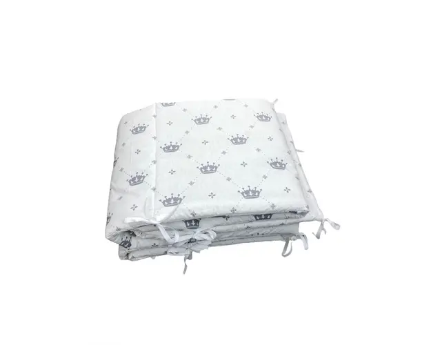 Set de aparatori pufoase h35 pat 140x70 cm DeLuxe Coronite gri pe alb