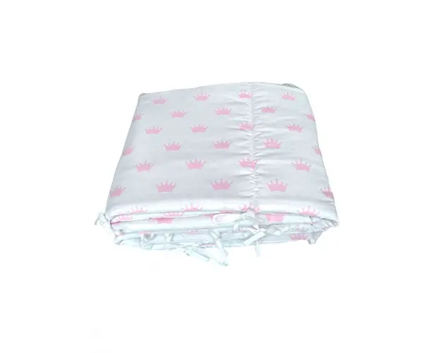 Set de aparatori pufoase h35 pat 140x70 cm DeLuxe Coronite roz pe alb