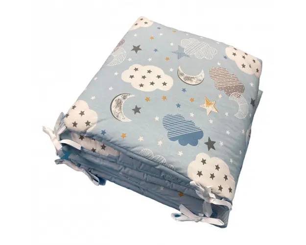 Set de aparatori pufoase h35 pat 140x70 cm DeLuxe Nori cu luna albastru