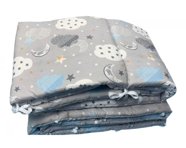Set de aparatori pufoase h35 pat 140x70 cm DeLuxe Nori cu luna gri