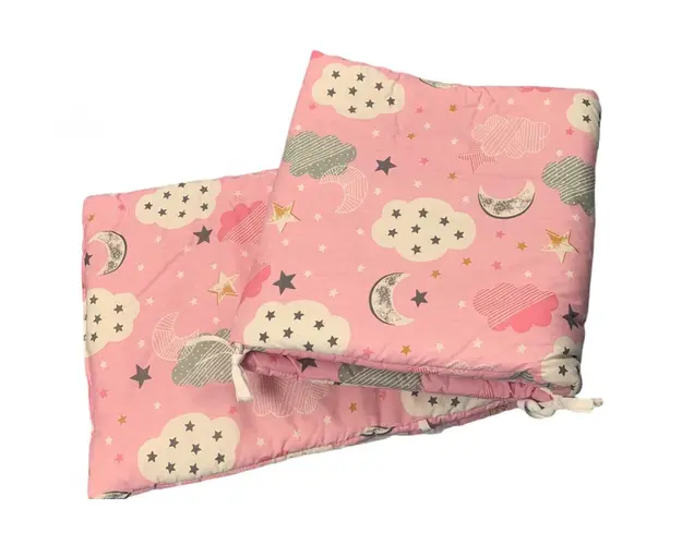 Set de aparatori pufoase h35 pat 140x70 cm DeLuxe Nori cu luna roz