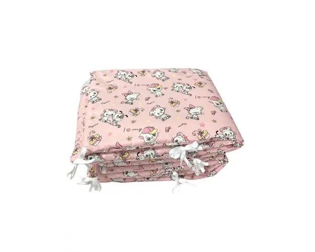 Set de aparatori pufoase h35 pat 140x70 cm DeLuxe Pisici pe roz