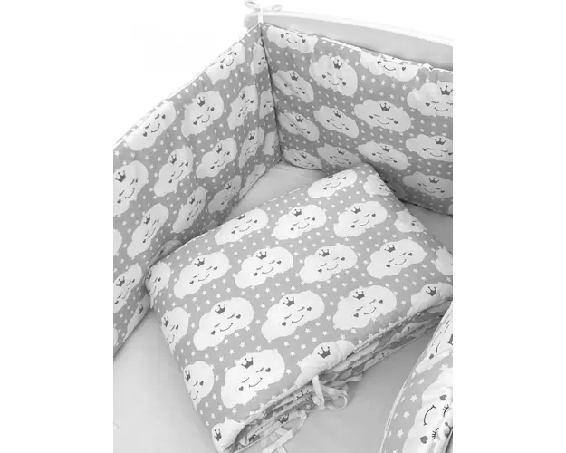 Set de aparatori pufoase h35 pat 140x70 cm DeLuxe Norisori zambareti gri
