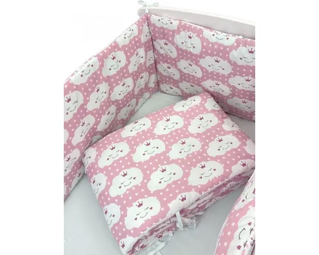 Set de aparatori pufoase h35 pat 140x70 cm DeLuxe Norisori zambareti roz