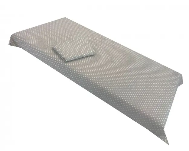 Set de cearsaf + paturica dubla de vara buline albe pe gri