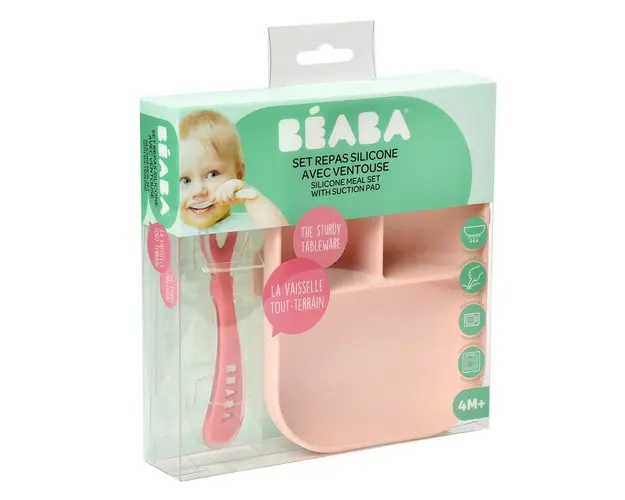 Set de masa silicon Beaba 2 piese roz